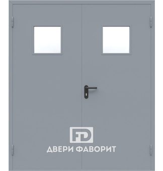 дверь с двумя стеклянными вставками для подъезда, отделка цинкогрунт
