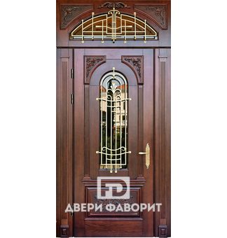 стальная дверь с боковыми и верхней вставкой, отделка массив дерева